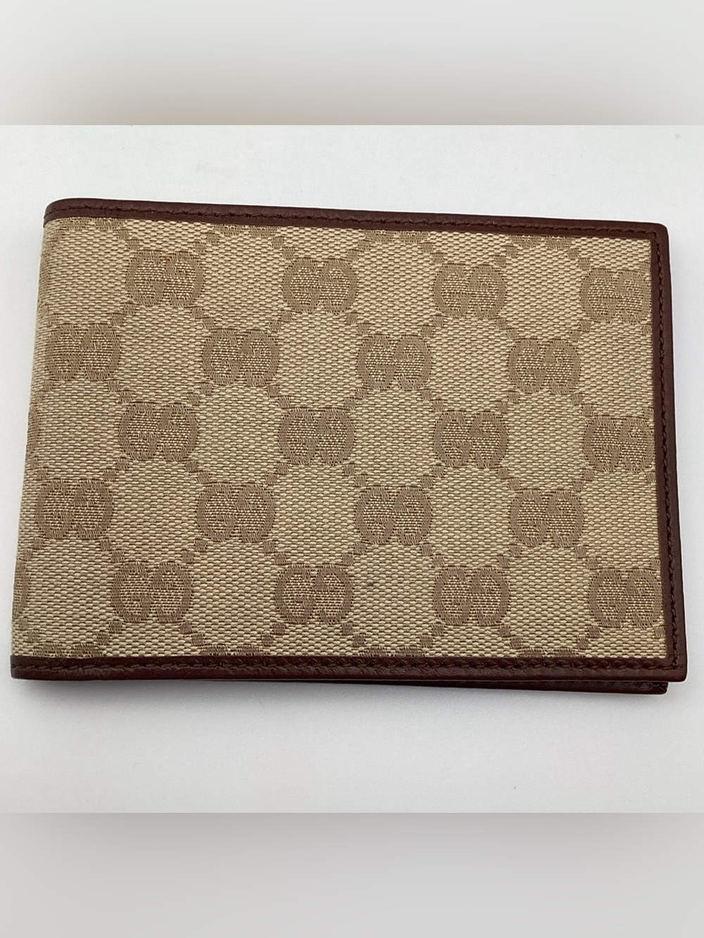 Gucci GG Canvas Brown Leather Bifold Wallet 278596 4276 Men's Authentic